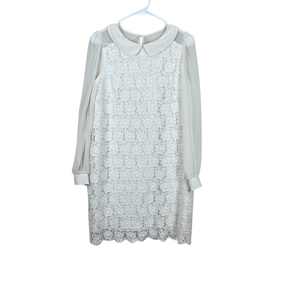 Eliza J Royal Collection Dress Size‎ 12 Ivory Lace Shift Knee Length Long Sleeve